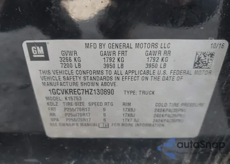 2017 Chevrolet Silverado 1500 1Lt z USA, uszkodzony, nr VIN 1GCVKREC7HZ130890